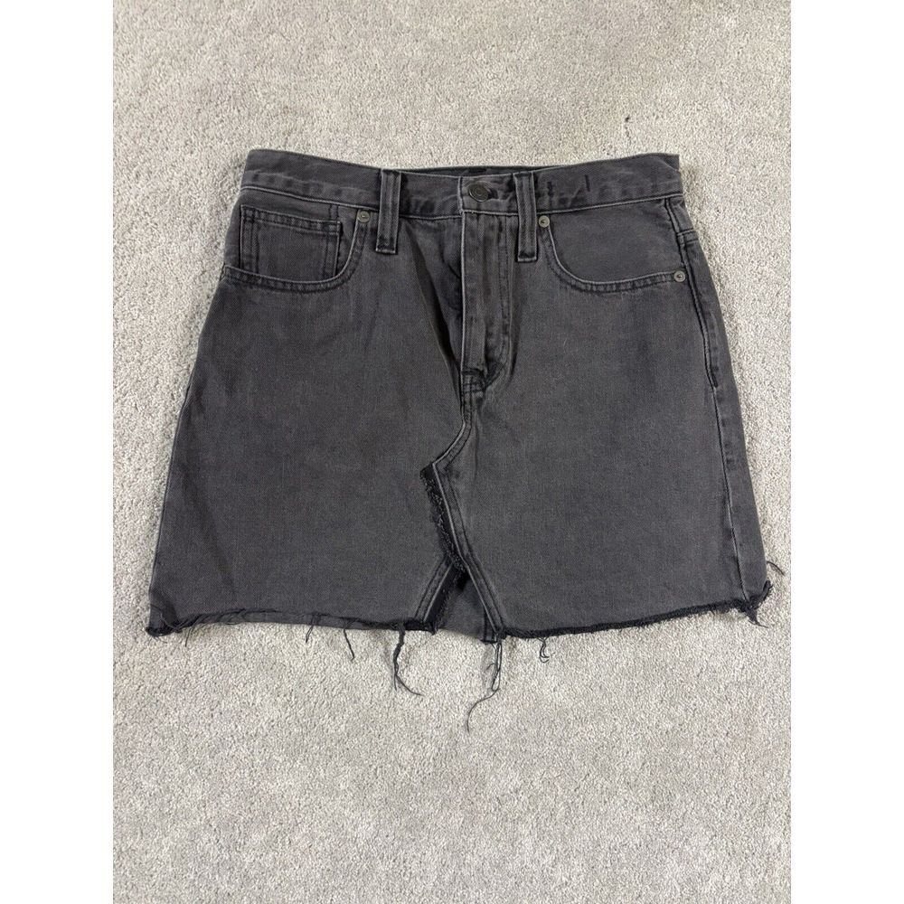 Madewell Rigid Denim A-Line Mini Skirt Womens 26 Black Lunar Wash Cutout Edition